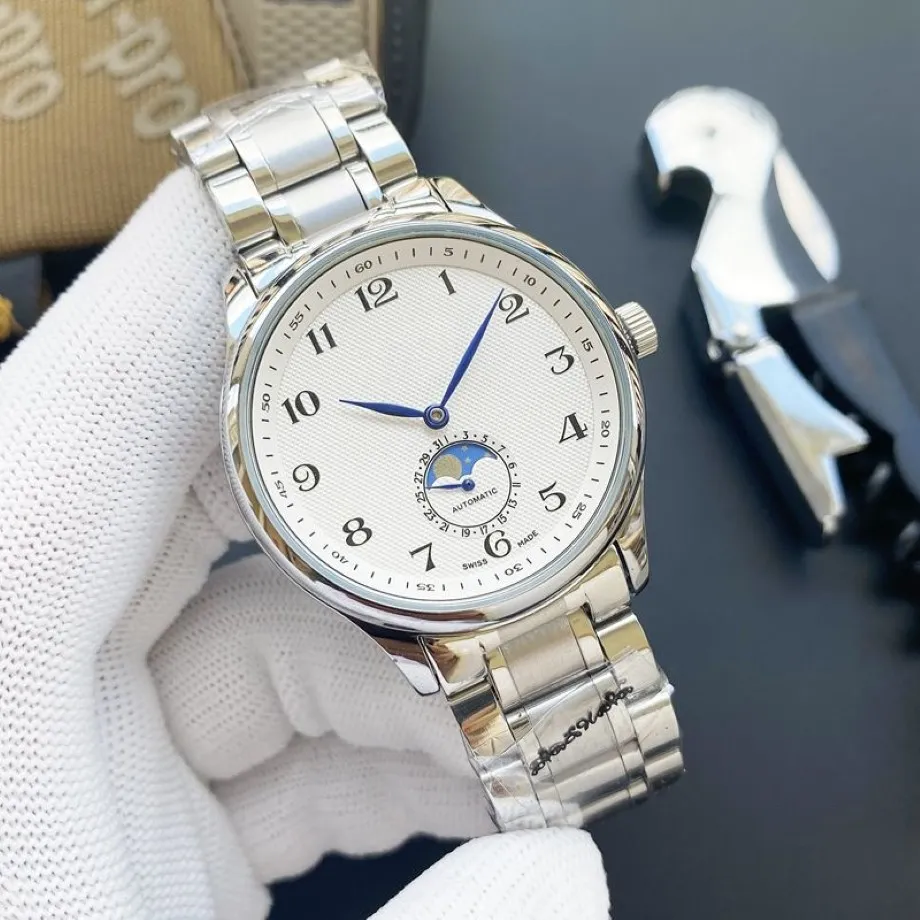 2021 Novos relógios masculinos de luxo 40mm tamanho relógio mecânico automático designer de alta qualidade marca superior fase da lua aço e couro str235o