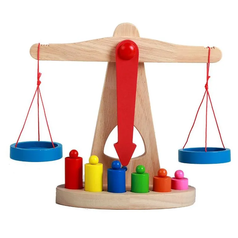 Balances de pesée en gros en bois enfants illumination Nce poids échelle d'enseignement jouets éducatifs cadeau livraison directe bureau école Dhzvp