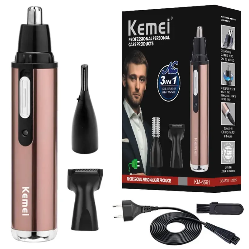 Trimmers Kemei 6661 3in1 Micro Nose Hair Trimmer Beard Grooming Men Eyebrow Hair Removal Nose Ear Shaver Cut Faical Cleanning Tool