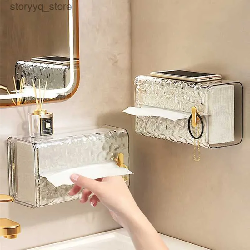 Tissue Boxes Napkins Multipurpose Tissue Box Transparent Rectangular Tissue Storage Box Bathroom Wall Mounted Toilet Paper Case Desktop Napkin Box Q240222