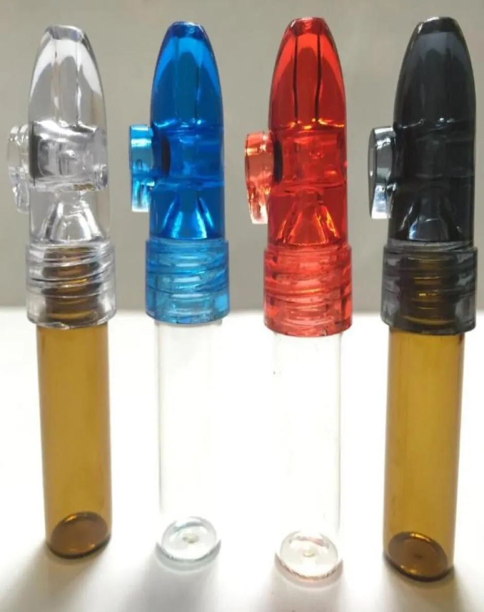 Snuff Bullet Box Dispenser Snuffer Roken Handgereedschap 67mm Hoogte Acryl Glazen FLES Snorter Rocket Sniffer voor Dabs7223558