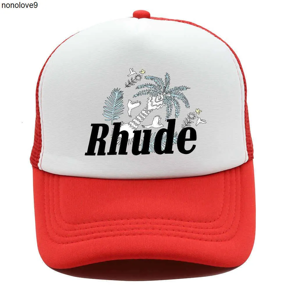 Gorra de béisbol de retales de malla verde para hombre y mujer, gorro informal con bordado de Rhude, informal, ajustable, novedad de 2024