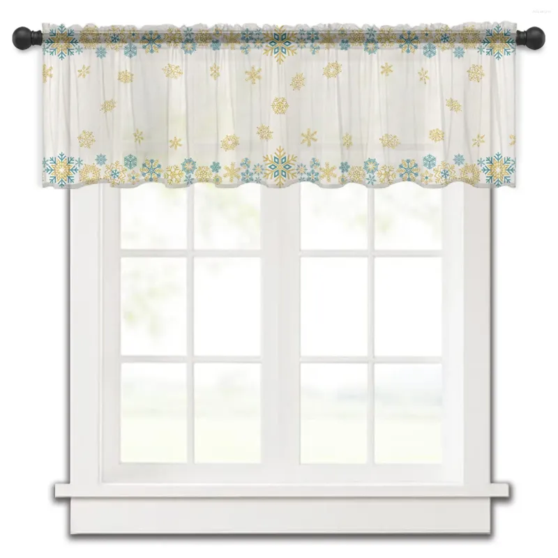 Curtain Christmas Winter Snowflakes Small Window Valance Sheer Short Bedroom Home Decor Voile Drapes