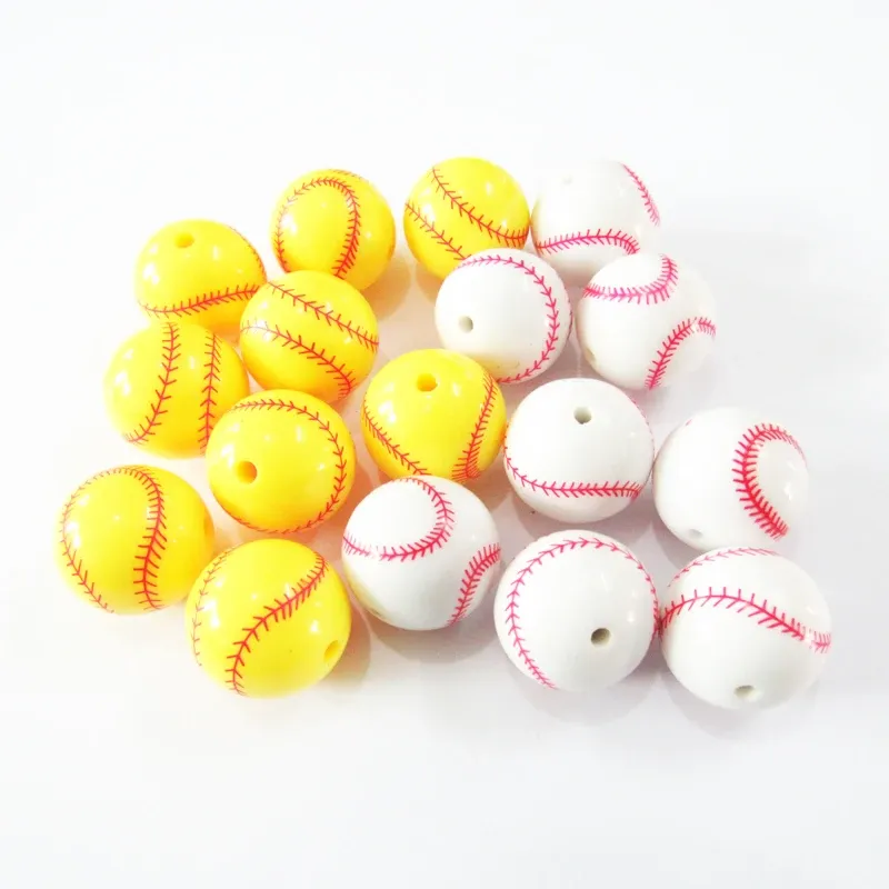 Бусины оптом, 12 мм/20 мм, массивные акриловые однотонные бейсбольные бусины с принтом для массивного детского дизайна ожерелья