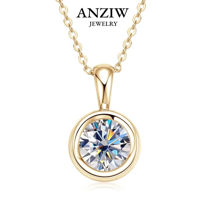 Hängen Anziw 8mm 2.0ct D Färg Round Moissanite Bubble Pendant Halsband Solid Silver 925 Sterling GRA Certified SMYELLT FÖR KVINNA GENTER