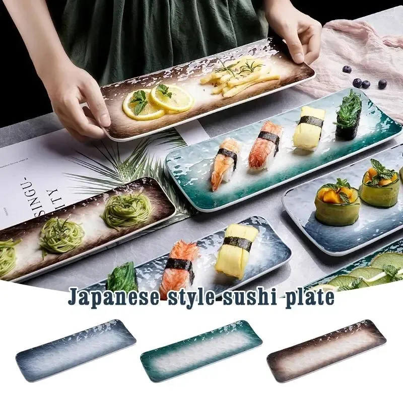 Assiettes vaisselle en céramique, plat rectangulaire, style japonais, assiette créative, Long Sashimi Sushi