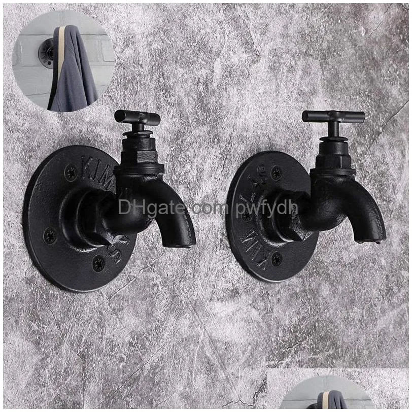 Kitchen Towel Hooks 1Pc Creative Coat Rack Retro Industrial Wrought Iron Pipe Water Faucet Clothes Hat Hook Hanger 230615 Drop Deliv Dhdsl