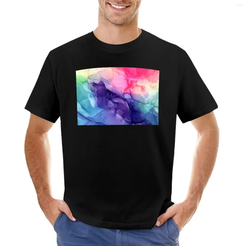 Tanktops voor heren Kleurrijke regenboog vloeiend abstract schilderij T-shirt Tees Aangepaste T-shirts Grafische herenkleding