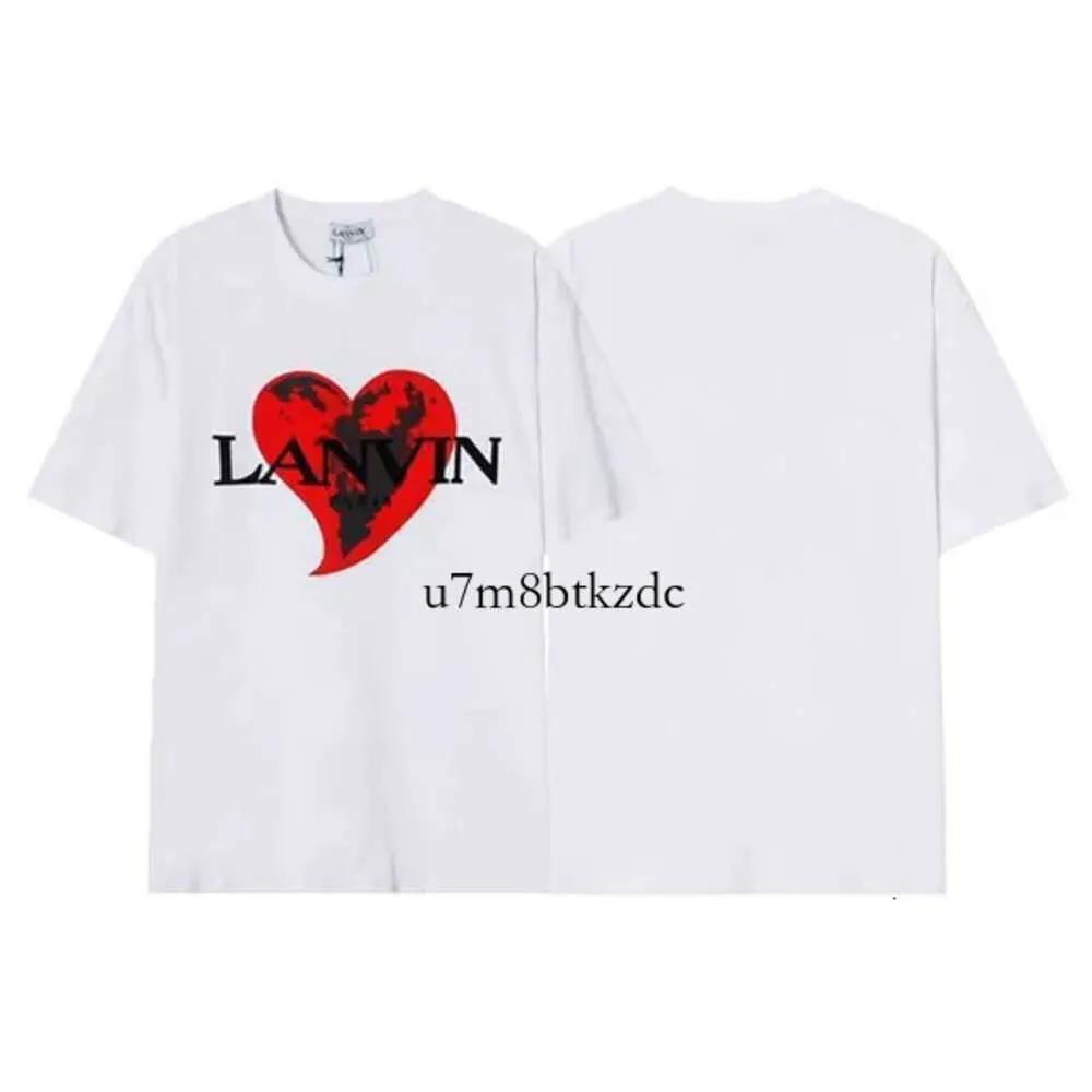 Lanvin 2024 Designer Lanvins T Shirt Moda uomo e donna Beige Speckle Alfabeto Stampa Trendy Trend Basic Casual Allentato Mezza manica Lanvins 333