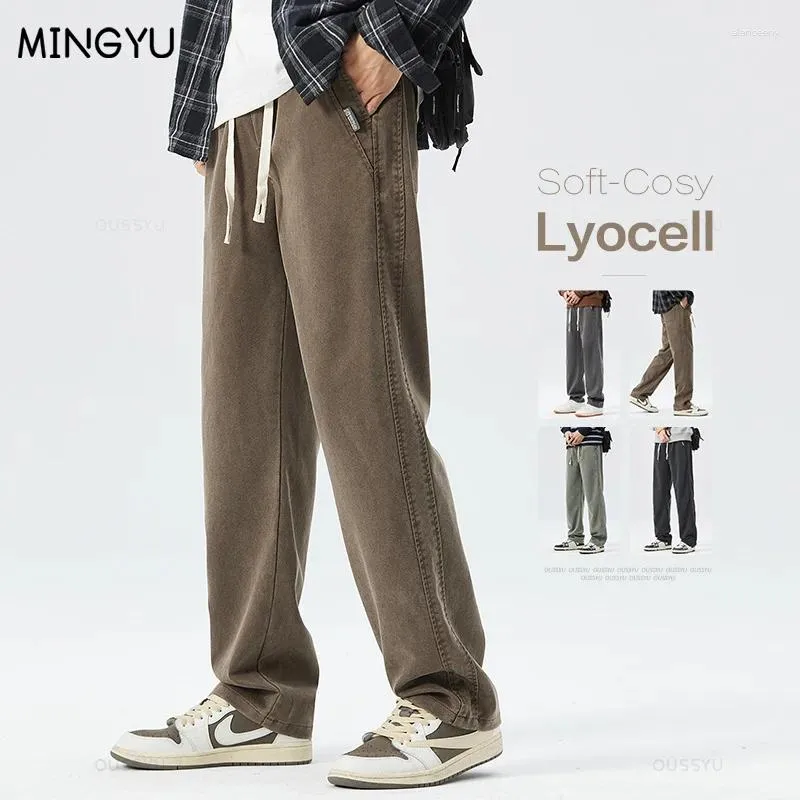 Jeans pour hommes automne hiver mise à niveau tissu Lyocell épais lâche droite taille élastique corée pantalon décontracté grande taille M-5XL