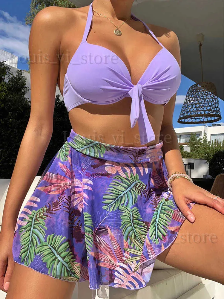 Frauen Bikinis Set Miyouj Halfer Bikini Badeanzug Push Up Badebode Verband Frauen Pflanzendruckbadanzug 2023 Biquini Feminino Beach Cover Up Sommer T240222