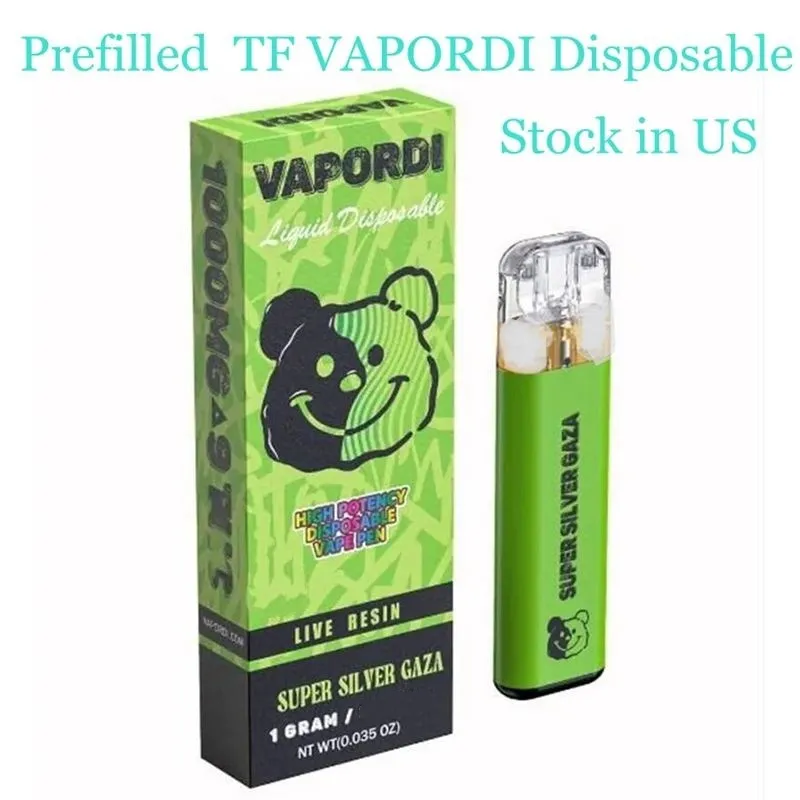 미리 채워진 TF Vapordi 일회용 전자 담배 펜 펜 충전 가능 1.0ml 기화기 10 변형 스톡.