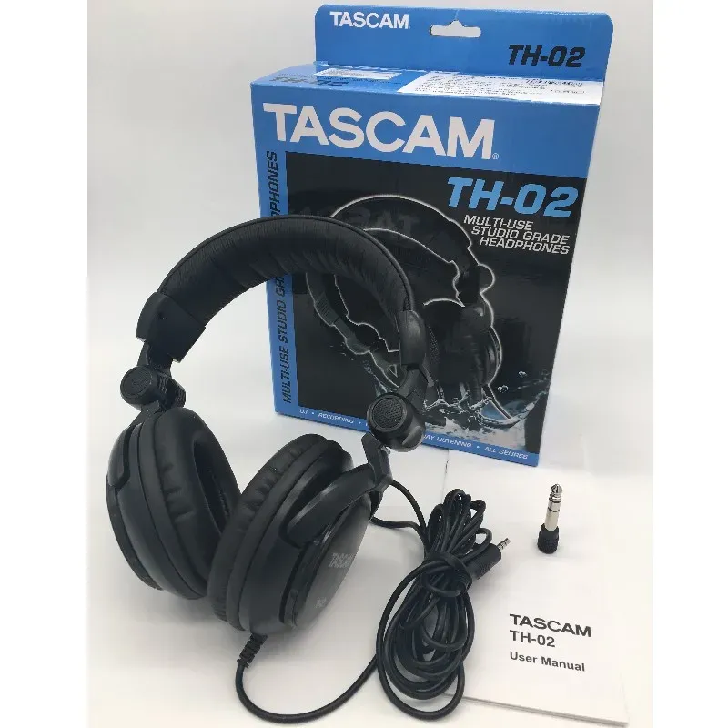 Kopfhörer Tascam TH02, geschlossener, vielseitig einsetzbarer, faltbarer Studiokopfhörer. Schwarzes, professionelles Head-Headset für Studio-Aufnahmemonitore