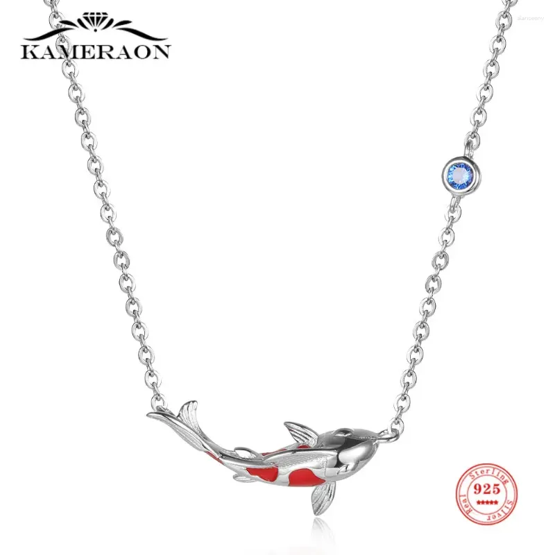 Anhänger 925 Silber Glück Koi Fisch Anhänger Halsketten Für Frauen Rot Glück Cyprinoid Schlüsselbein Kette Halskette Weibliche Party Weihnachten Schmuck