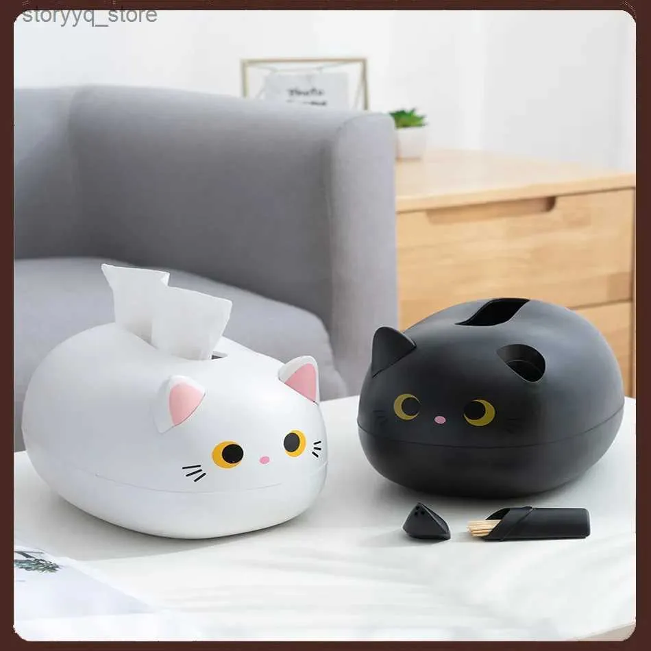 Tissue Boxes Napkins Kawaii Cat Tissue Box Desktop Toilet Paper Holder Kitchen Napkin Storage Box Wc Paper Container Nordic Style Home Decoration Q240222