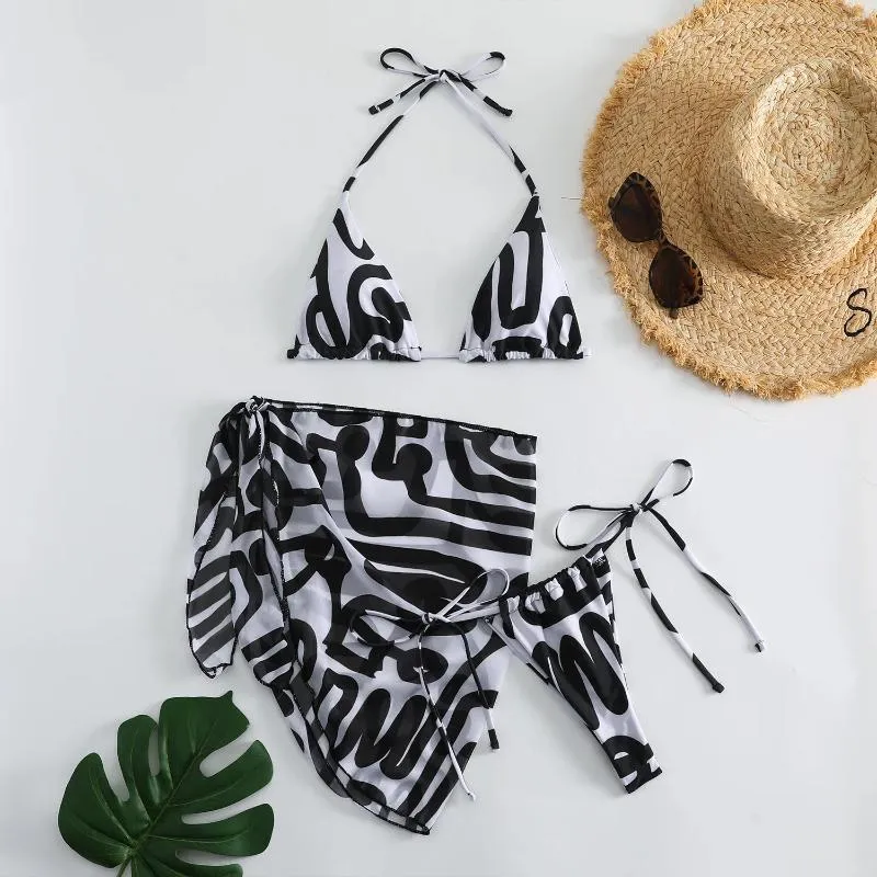 Women's Swimwear Women Leopard Print Micro String Bikini Sets 3pcs With Mesh Cover Triangle Skirt Swimsuit Bathing Suit Beach Outfits