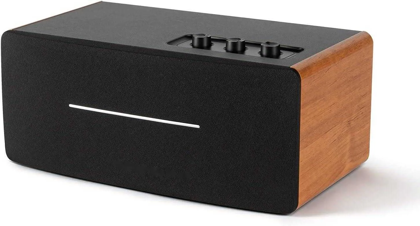 Inalámbrico para escritorio con salida de línea de subwoofer con carcasa de madera D12 Estéreo de sobremesa Bluetooth RCA con altavoz auxiliar