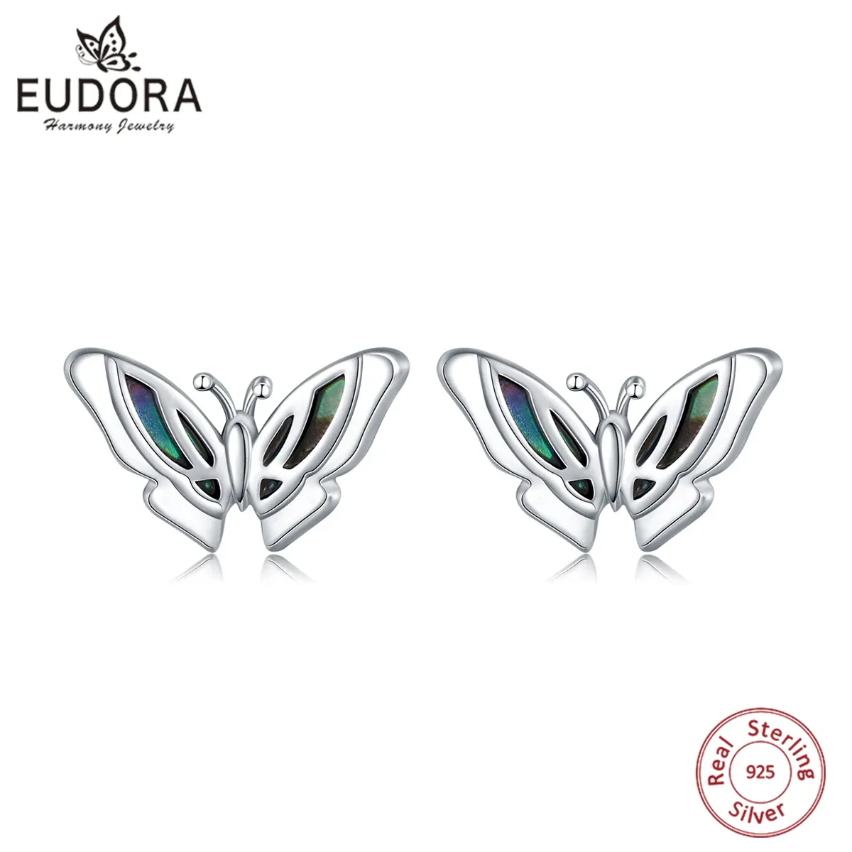 Серьги Eudora, серьги-гвоздики из стерлингового серебра 925 пробы, красочные серьги-гвоздики из натурального морского ушка, серьги-бабочки, ювелирные украшения для женщин