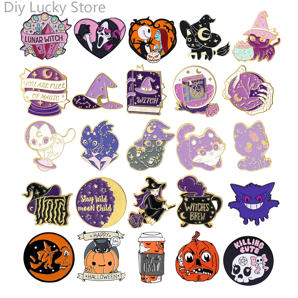 Brooches Wizard Pin Pin Créative Cat Cat Halloween Witch Pumpkin Shape Pin Sac à dos Accessoires ACCESSOIRES DE LA LAPEL ENAMEL