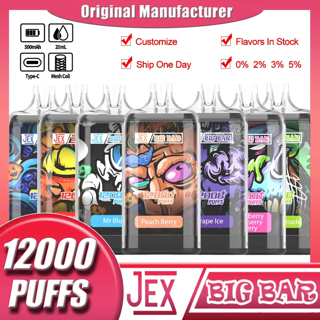 Оригинальная электронная сигарета JEX 12000 PUFFS, перезаряжаемая, предварительно заполненная электронная сигарета, 650 мАч, аккумулятор с ЖК-экраном, 23 мл, 12K Puff Vapes, капсула, быстрая доставка