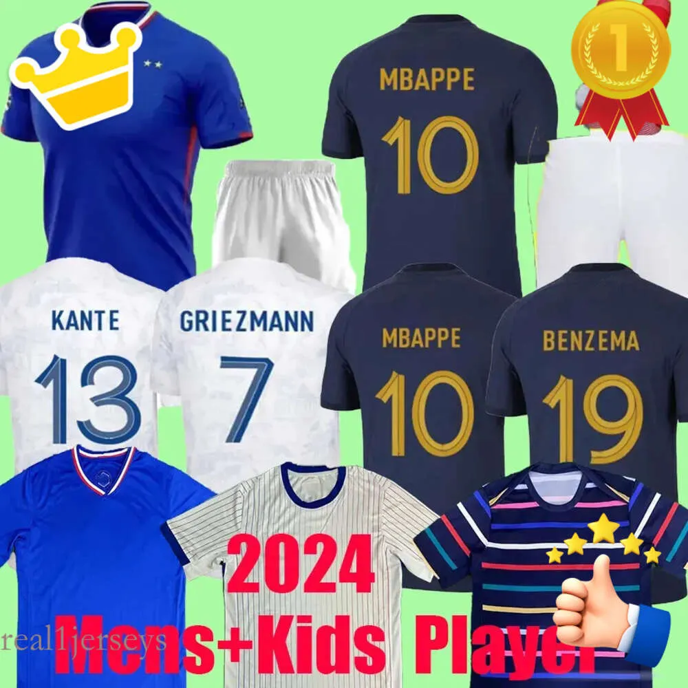 2024 Euro Cup French Home Jersey MBAPPE Futebol Jerseys DEMBELE COMAN SALIBA KANTE Maillot De Foot Equipe Maillots GRIEZMANN Crianças Homens Mulheres Fãs Jogador Bola de Futebol