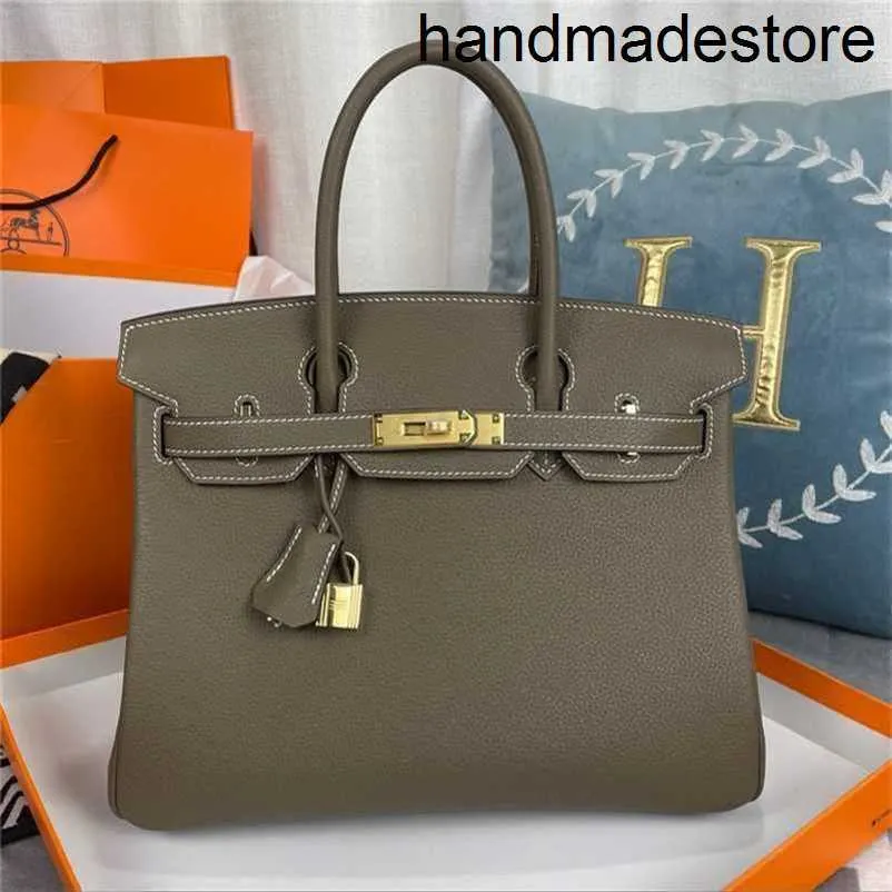 Handbags Designer Bag High Configuration Pure Manual Wax Sewing Togo Leather 30 Elephant Grey Bk25 Handbag Same Style T5RP