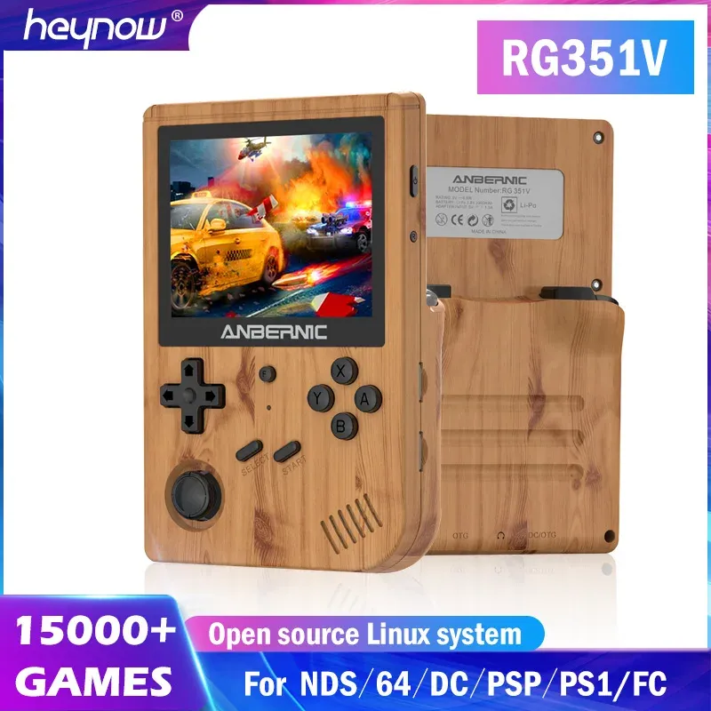 Giocatori HEYNOW La più recente console di gioco retrò RG351V RK3326 Giocatore di gioco portatile 3.5 "Emulatori di giochi WiFi integrati per sistema Linux PS1 N64