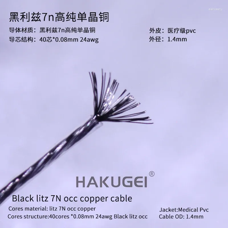 Cabo básico de cobre preto Litz 7N Occ DIY Hifi Upgrade Fone de ouvido (OD: 1,4 mm)