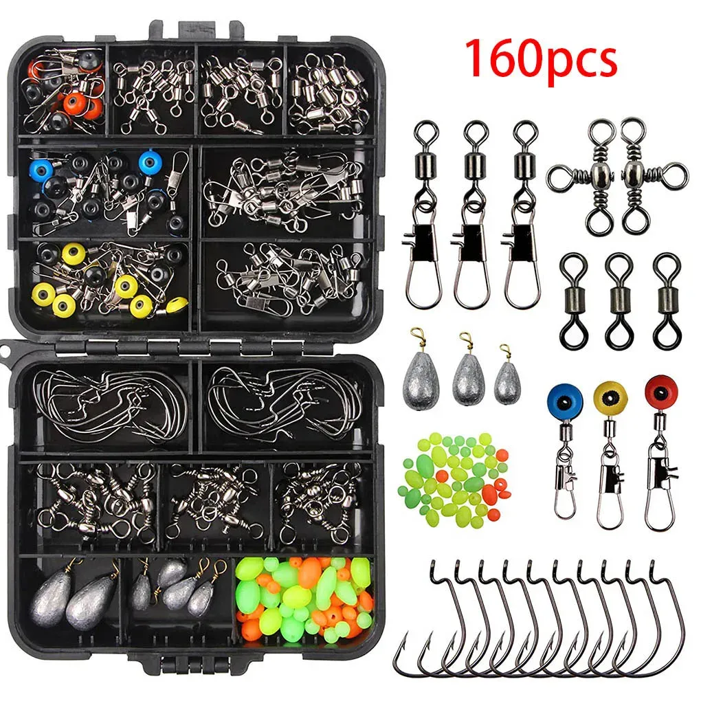 Verktyg 160 st/set fiske tacklar Set Jig Hooks Beads Sinkers Weight Swivels Snaps Sliders Kit Angling Accessory