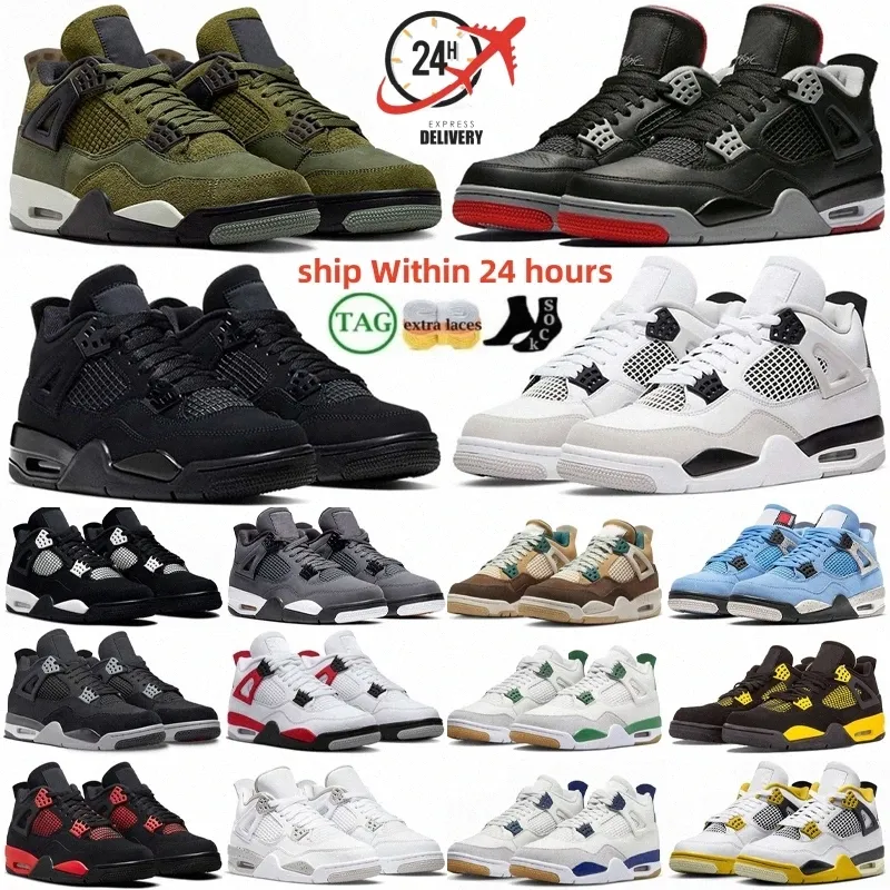 4 Black Cat 4s Criado Reimaginado J4 Vermelho Cimento Trovão Militar Basquete Sapatos Mens Mulheres Branco Oreo Craft Médio Olive Cactus Kaws University Sail Green Seafoam