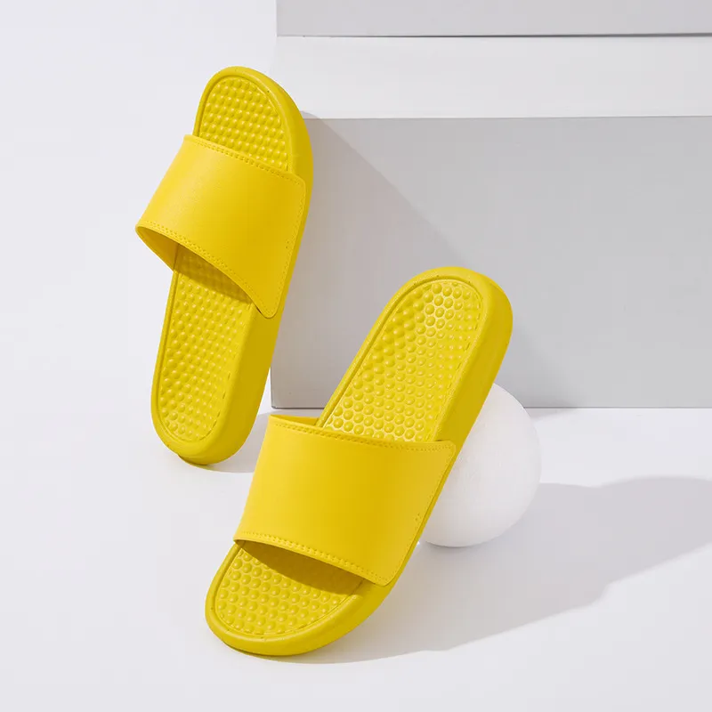 Chinelos de cor pura para mulheres masculinas apartamentos de borracha arranhões casuais sapatos de praia verão sandálias ao ar livre amarelo