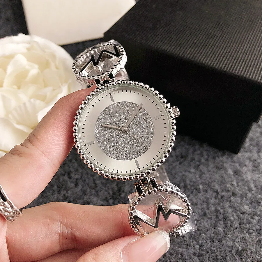 Fashion Full Brand Wrist es Women Girl Crystal Style Steel Metal Band Quartz Luxury With Clock M172