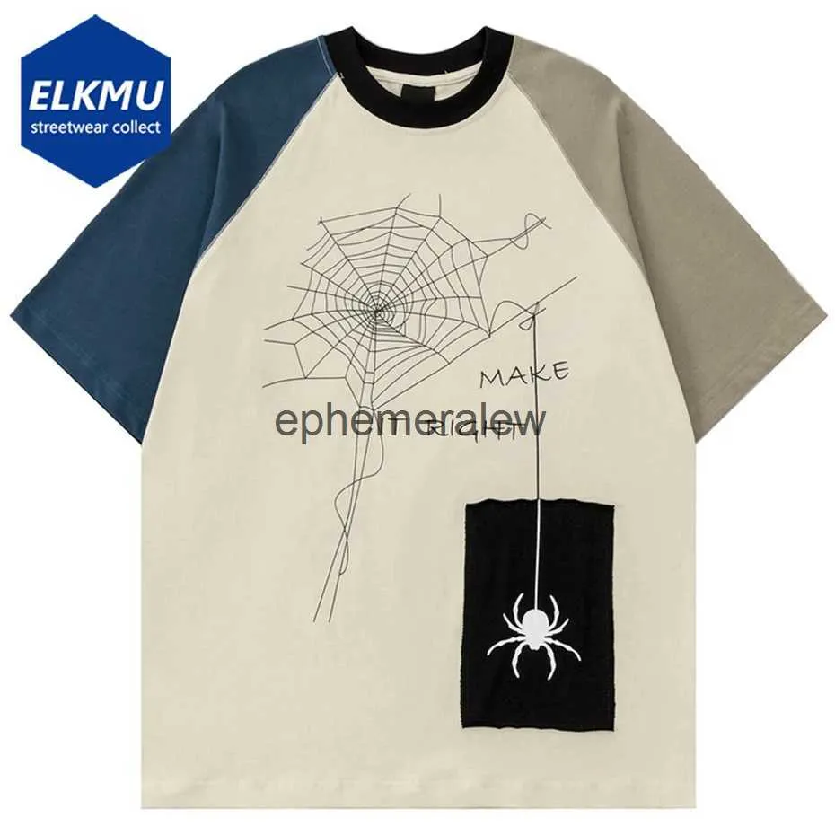 T-shirts hommes 2024 Hommes Hip Hop T-shirt Streetwear Rétro Patchwork Spider Web Graphique Tshirt Été Coton T-shirt Harajuku Casual Tops Tee Y2KH24222