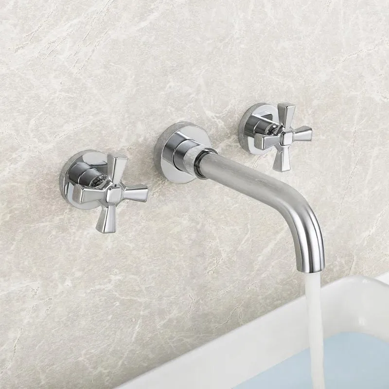 Badrumsvaskar kranar toppkvalitet mässingskran väggmonterad konstdesign kallt vatten bassäng blandare kran två handtag med rörlig pip