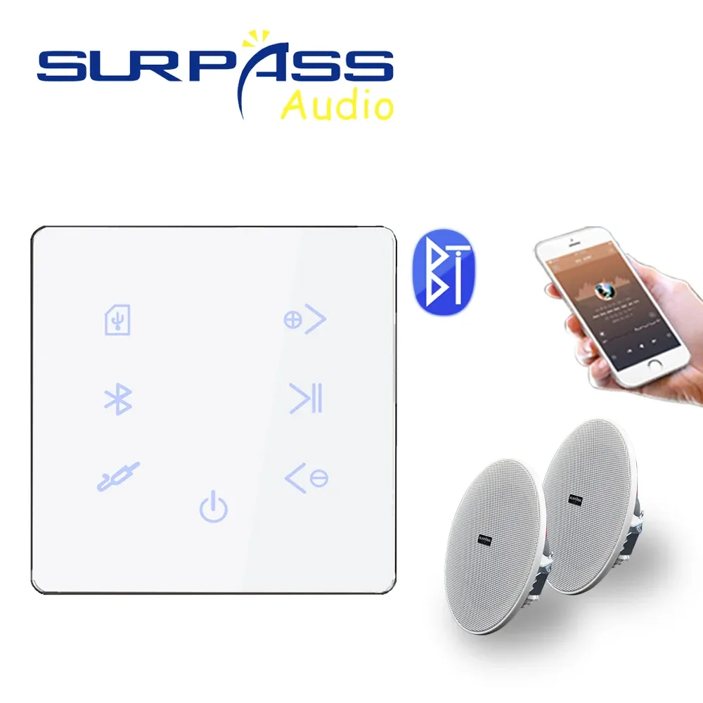 Alto-falantes Smart Home Áudio Bluetooth Amplificador Touch Key Hotel Theatre Fundo Música Sistema Estéreo Amp 10W Alto-falante de teto sem moldura