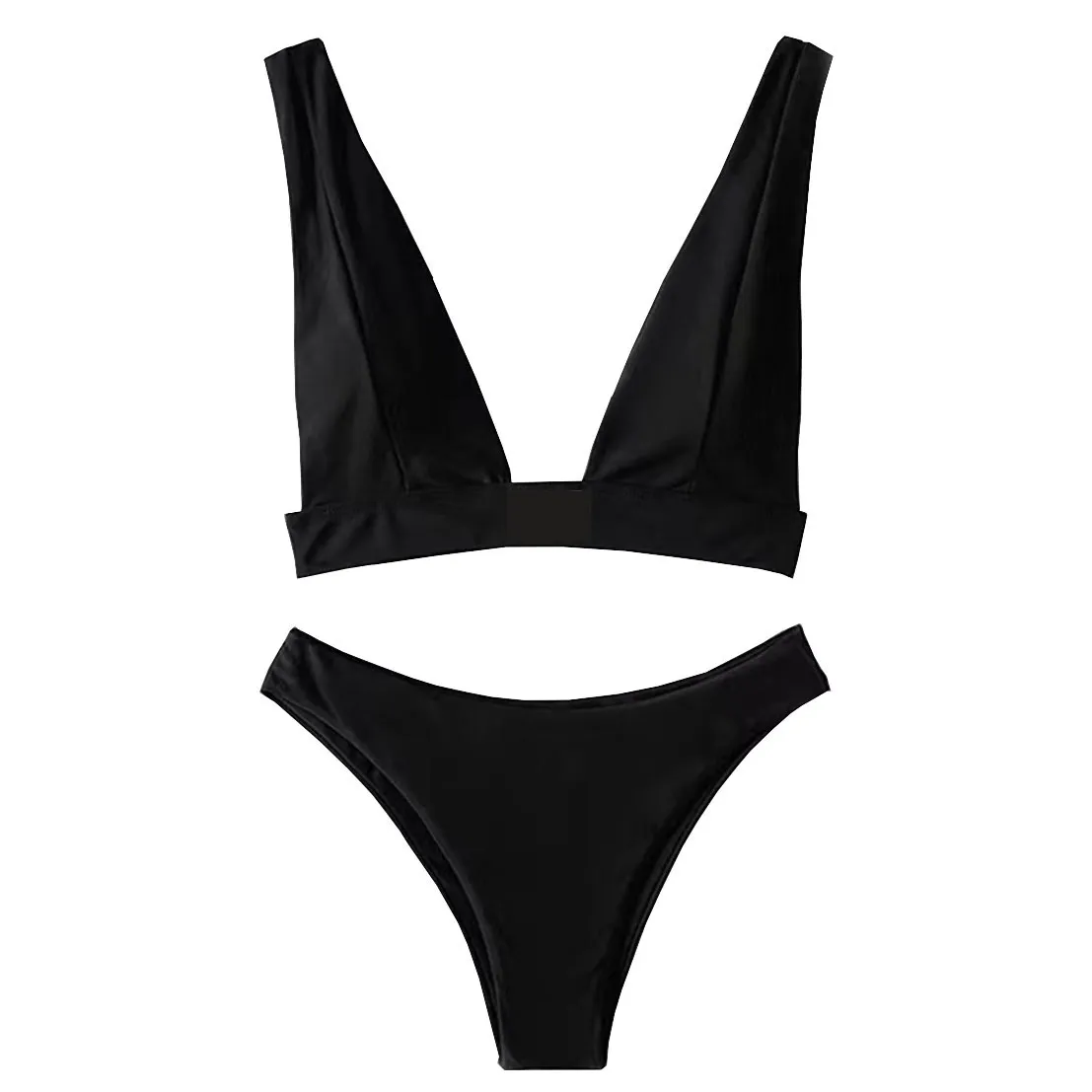 Marke Schwarz Biquinis Sexy Tiefe V Bademode Set Brief Drucken Drei Punkt Bikinis für Frauen Pool Schwimmen Badeanzug