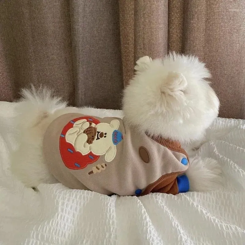 Vestuário de cachorro bonito filhote de cachorro colete de pelúcia inverno quente jaqueta macia e pegajosa roupas bordadas cães casaco traje