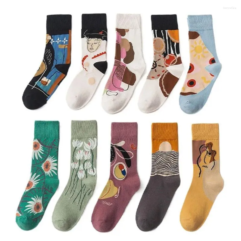 Chaussettes pour hommes simples et confortables, lettres en coton, Illustration pour femmes, Tube central, sport, dessin animé, bonneterie pour hommes