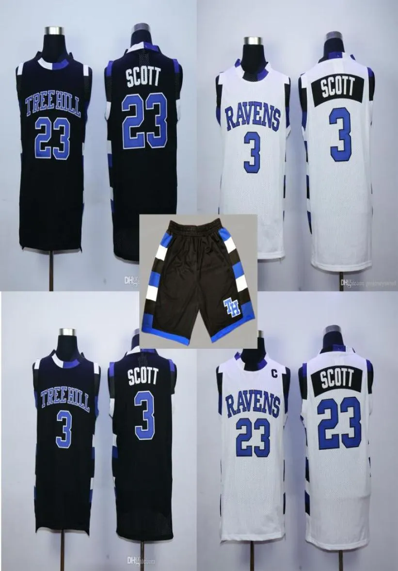 One Tree Hill Ravens 23 Nathan 3 Lucas Jerseys Branco Azul Preto Mens Bordado Basquete Camisas SXXL Jersey Shoet9699532