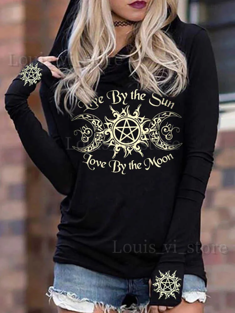 Damen-Kapuzenpullover, Sweatshirts, Neuheits-Grafik-Kapuzenpullover, Frauen, Live By The Sun, Love By The Moon, lustiger Buchstabe, Kapuzenpullover, Gothic-Pullover, Langarm-Oberteil, neu, T240222