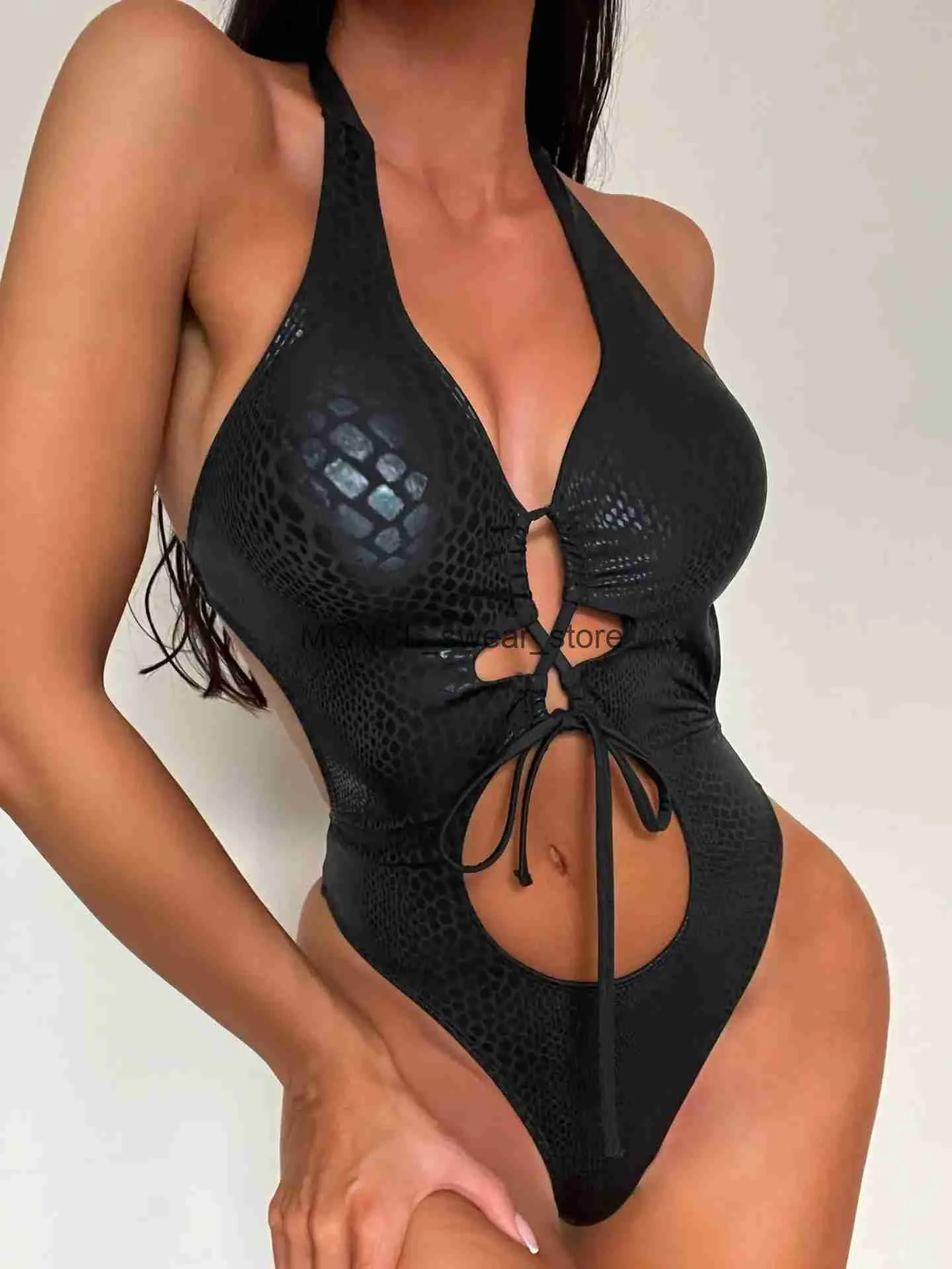 Maillots de bain pour femmes Sexy Black Snake Imprimer Femmes Creux Out Criss Cross Dos Nu One Piece Maillot De Bain Maillot De Bain Monokini 2023 TrikiniH24222