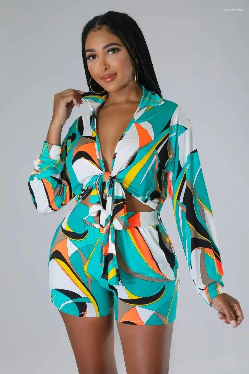 مجموعة المسارات النسائية Wuhe Street Print Set قميص طويل الأكمام وسروال شورت 2024 Fashion Sweatsuit اثنين 2 قطعة التتبع