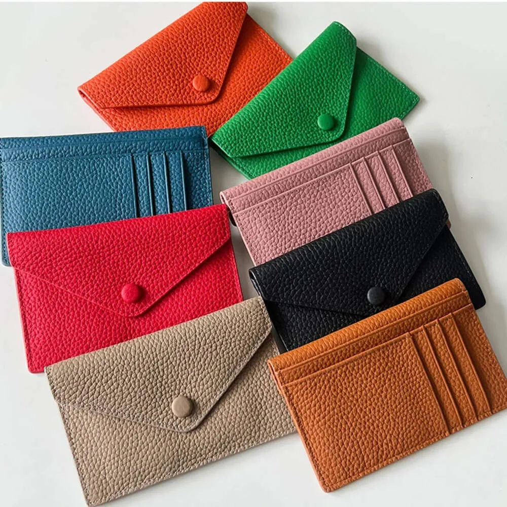 Womens Ultra-thin Ins Style Genuine Leather Card Holder Fashion Mini Short Envelope Wallet Korean Japan Credit Card Case Purse