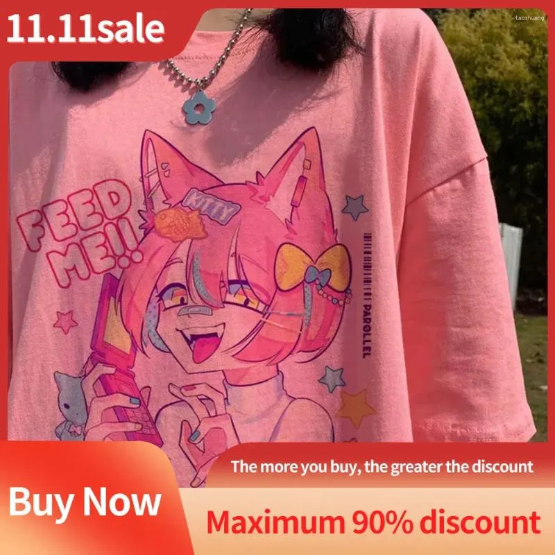 Männer T Shirts Harajuku Anime T-Shirt Weibliche Sommer Übergroßen Rosa Tops Mode Gedruckt Baumwolle Straße Frau Hohe Qualität Y2K t