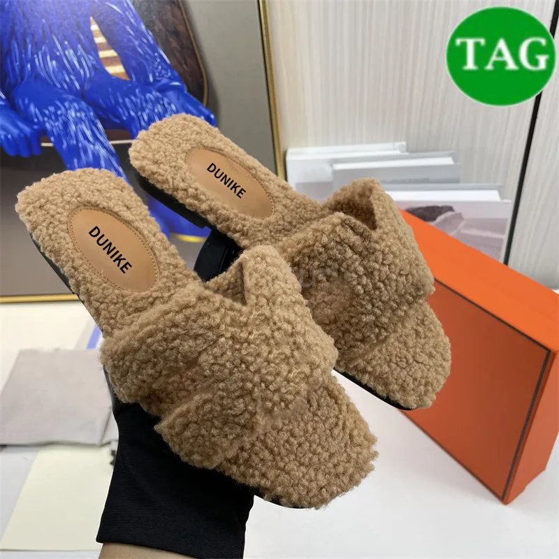 Designer slide for women Fur Slides Sandals Flat Sheepskin slippers Womens Wool Fluffy Furry slipper Comfortable sandal deep blue navy brown mint black casual Shoes