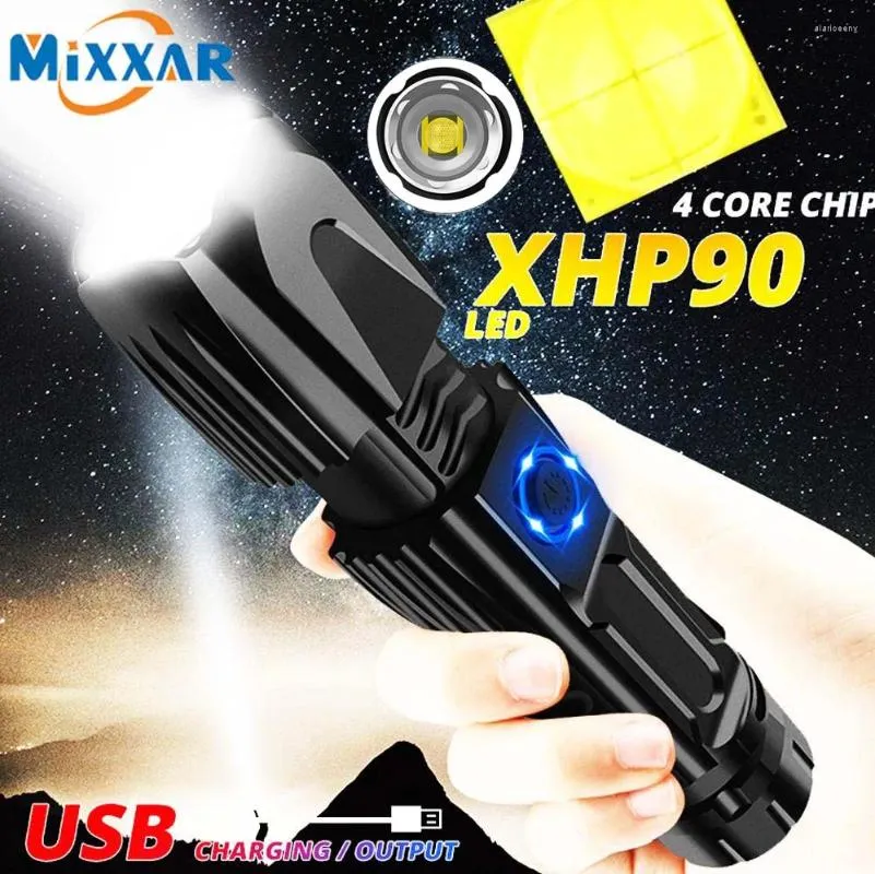 Latarki pochodnie ZK20 Super jasne XHP90 LED Zoomable USB ładowanie Wodoodporne Taktyczne 26650 polowanie na młot bezpieczeństwa