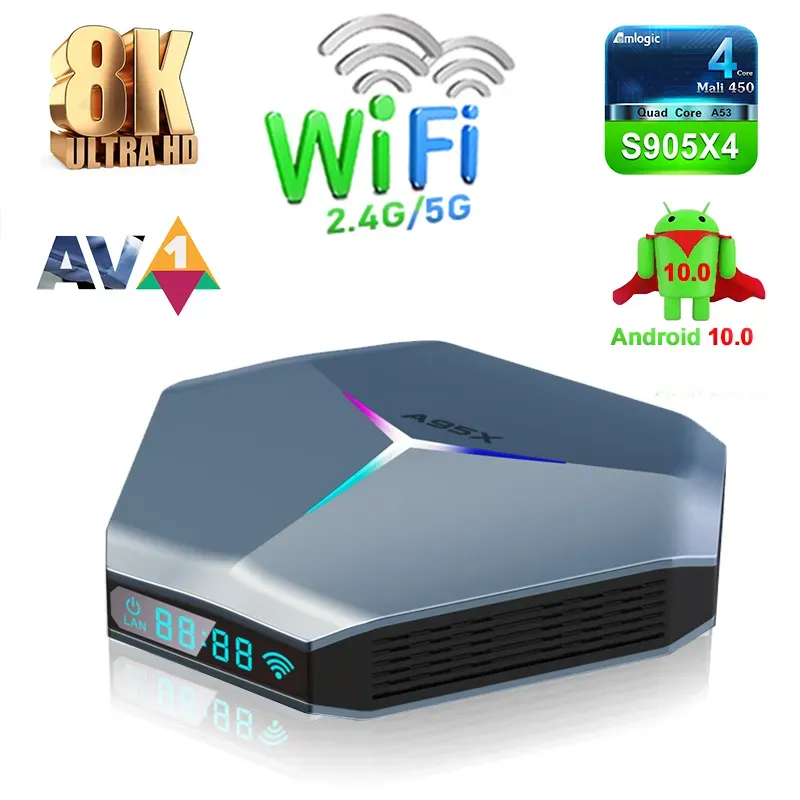 A95x F4 Amlogic S905x4 RGB Light TV Box Android 4GB RAM 32GB 64GB