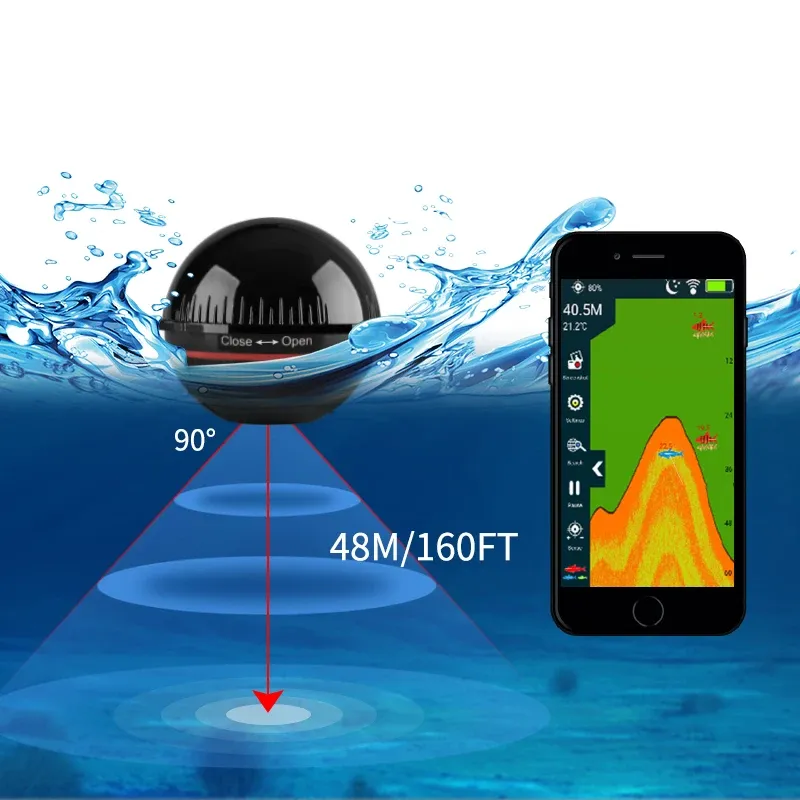 Finders Erchang XA02/F68 Trådlös sonar för fiske 48m/160ft vattendjup Echosounder Fishing Finder Portable Fishfinder