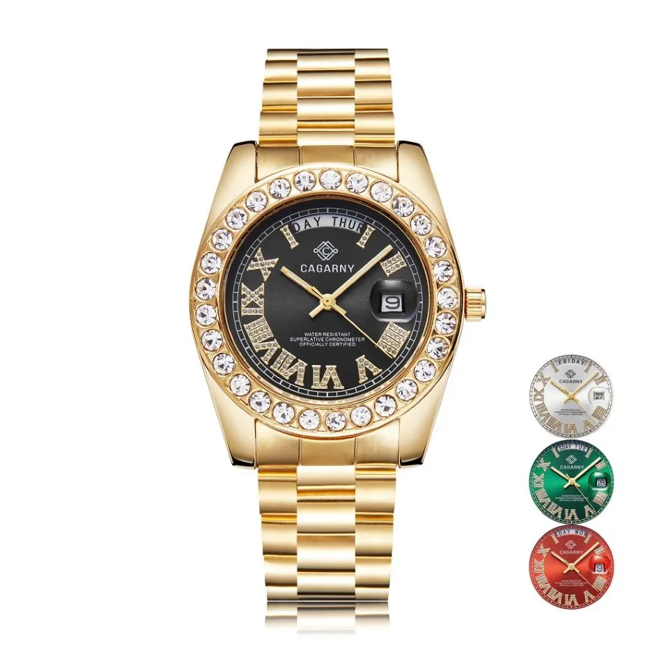 Rôle Hip Hop montre pour hommes Cagarny mode femmes montres à Quartz diamants montre-bracelet étanche doré relogio masculino2328