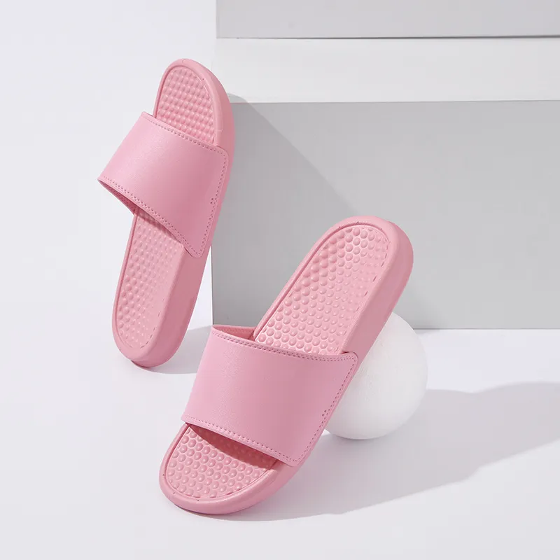 Однотонные тапочки для мужчин и женщин на плоской подошве с резиновыми потертостями, повседневная пляжная обувь, летние уличные сандалии розового цвета